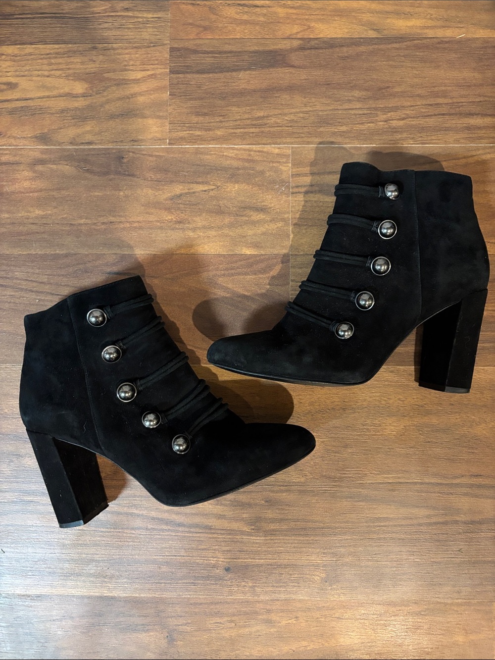 Banana Republic Black Suede Button-Front Ankle Booties